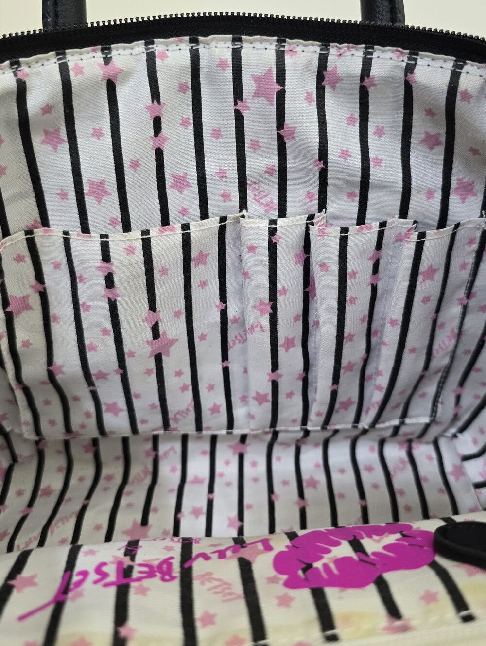 BETSEY JOHNSON luv betsey Quilted Striped Tote Crossbody Purse Bag Purple Black - Picture 11 of 16